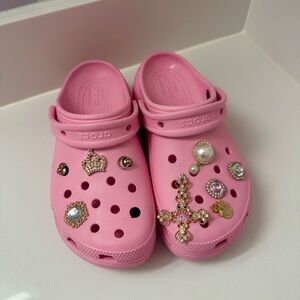 CROCS Pink Jeweled Clog Mules with Rhinestone Charms